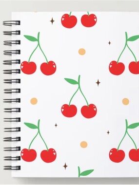 Cherry Pattern Spiral Notebook - Red and Green